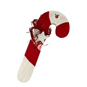 Handmade Wooden Candy Cane Wall Decor With Red Ribbon & Star Ornament